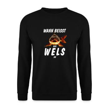 WANN BEISST DER WELS AN - Unisex Pullover - Schwarz - Vorne - Alina (178cm) & Michal (187cm)