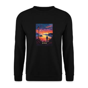 Evening atmosphere in the Netherlands with windmills - Unisex Sweatshirt - black - Front - Alina (178cm) & Michal (187cm)