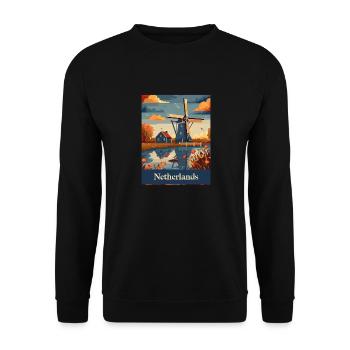 Netherlands Windmills Landscape Nature - Unisex Sweatshirt - black - Front - Alina (178cm) & Michal (187cm)
