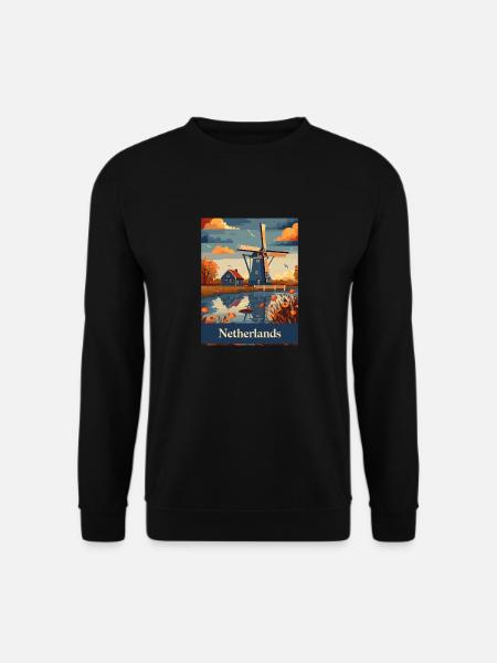 Netherlands Windmills Landscape Nature - Unisex Sweatshirt - black