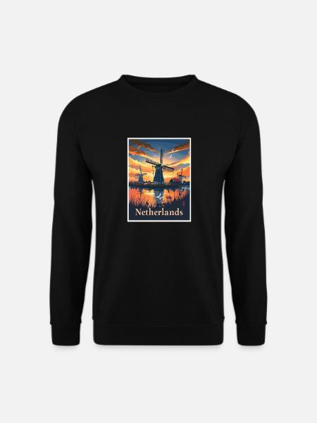 Netherlands Windmills Landscape Art - Unisex Sweatshirt - black
