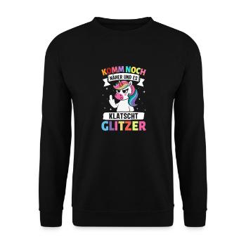Malle KOMM NOCH NÄHER UND ES KLATSCHT - Unisex Pullover - Schwarz - Vorne - Alina (178cm) & Michal (187cm)