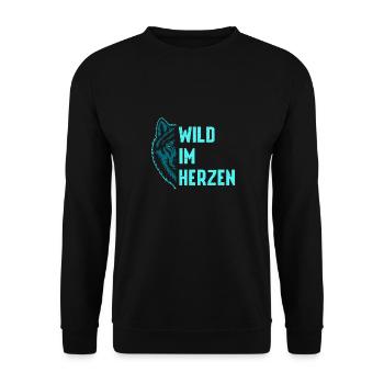 Wolf Spirit WILD IM HERZEN Wölfe Lustiges - Unisex Pullover - Schwarz - Vorne - Alina (178cm) & Michal (187cm)