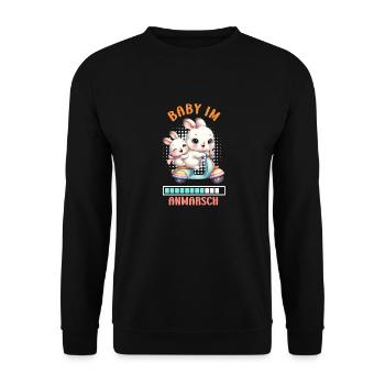 Bald Mama BABY IM ANMARSCH Lustiges - Unisex Pullover - Schwarz - Vorne - Alina (178cm) & Michal (187cm)