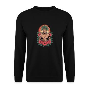 Strong warrior with feather headdress and flowers - Unisex Sweatshirt - black - Front - Alina (178cm) & Michal (187cm)