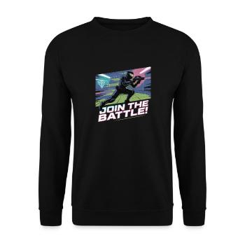 LASER STÜRZE DICH IN DIE SCHLACHT - Unisex Pullover - Schwarz - Vorne - Alina (178cm) & Michal (187cm)