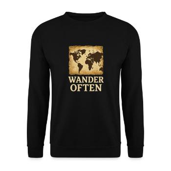 Wander Oft: Abenteuerlust Weltkarte - Unisex Pullover - Schwarz - Vorne - Alina (178cm) & Michal (187cm)