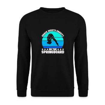 Kunstspringen Turmspringer Sprungbrett - Unisex Pullover - Schwarz - Vorne - Alina (178cm) & Michal (187cm)