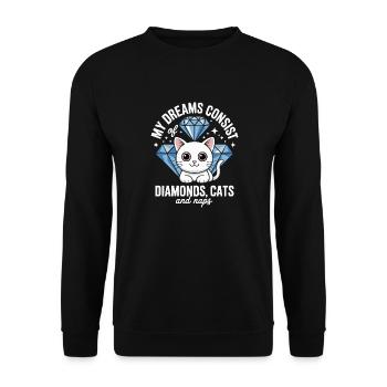 Träume bestehen aus Diamanten, Katzen, Nickerchen - Unisex Pullover - Schwarz - Vorne - Alina (178cm) & Michal (187cm)