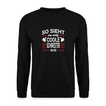 Coole Schwester Style - Unisex Pullover - Schwarz - Vorne - Alina (178cm) & Michal (187cm)