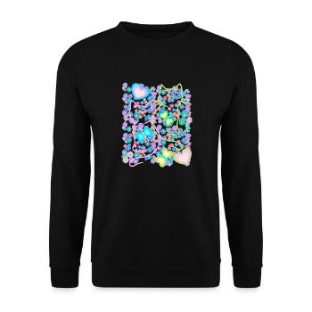 Chat Floral Rétro Chats Fille Enfant - Sweat-shirt Unisexe - noir - Devant - Alina (178cm) & Michal (187cm)