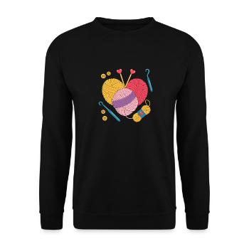 Knitting and Crochet Heart Motif with Yarn and Needles - Unisex Sweatshirt - black - Front - Alina (178cm) & Michal (187cm)