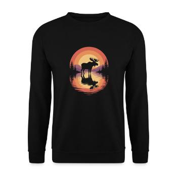 Lustiger Elch Natur Wald - Unisex Pullover - Schwarz - Vorne - Alina (178cm) & Michal (187cm)