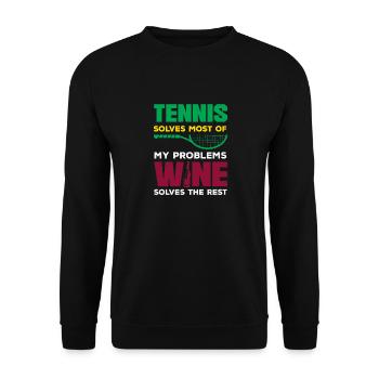 Tennis Spieler: Tennis Löst Die Meisten Probleme - Unisex Pullover - Schwarz - Vorne - Alina (178cm) & Michal (187cm)