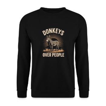 Donkeys Over People Lustiger Esel Spruch - Unisex Pullover - Schwarz - Vorne - Alina (178cm) & Michal (187cm)