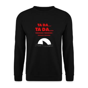TA DA.. Haifischflosse und Kultthema - Unisex Pullover - Schwarz - Vorne - Alina (178cm) & Michal (187cm)