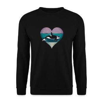 Orca Herz Orca Wal Schwertwal Killerwal Meer - Unisex Pullover - Schwarz - Vorne - Alina (178cm) & Michal (187cm)