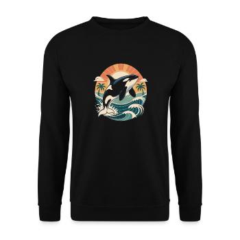 Vintage Orca Meeresbewohner Meer Wal Orka - Unisex Pullover - Schwarz - Vorne - Alina (178cm) & Michal (187cm)