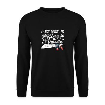Just another day in paradise Flip Flops Beach - Unisex Sweatshirt - black - Front - Alina (178cm) & Michal (187cm)