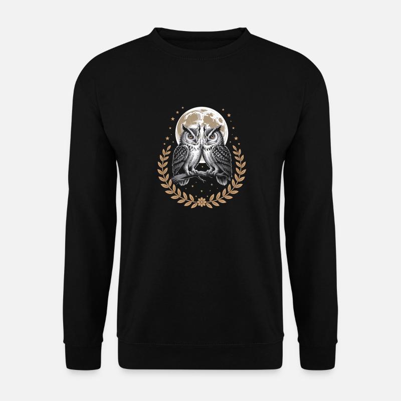 Eule Vogel Mond Natur - Unisex Pullover - Schwarz