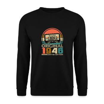 80 Jahre 1946 Vintage Retro-Geburtstag - Unisex Pullover - Schwarz - Vorne - Alina (178cm) & Michal (187cm)