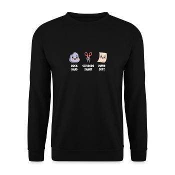 Schere Stein Papier Kawaii Spielfiguren - Unisex Pullover - Schwarz - Vorne - Alina (178cm) & Michal (187cm)