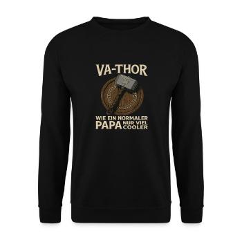 VA-THOR – Papa Design mit Mjölnir & Runen - Unisex Pullover - Schwarz - Vorne - Alina (178cm) & Michal (187cm)
