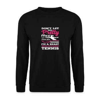 Tennis Spieler Lass Dich Nicht Täuschen - Unisex Pullover - Schwarz - Vorne - Alina (178cm) & Michal (187cm)