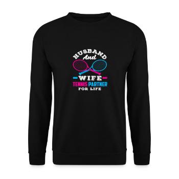 Mari et femme Partenaire de tennis pour la vie - Sweat-shirt Unisexe - noir - Devant - Alina (178cm) & Michal (187cm)