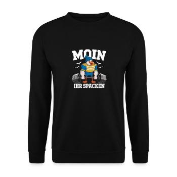 Moin Her Spacken Funny Seagull Weightlifting - Unisex Sweatshirt - black - Front - Alina (178cm) & Michal (187cm)