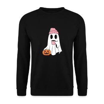 Cute Ghost Drinking Coffee Enthusiast - Unisex Sweatshirt - black - Front - Alina (178cm) & Michal (187cm)