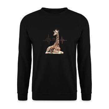 Giraffe Herzschlag - Unisex Pullover - Schwarz - Vorne - Alina (178cm) & Michal (187cm)