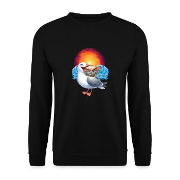 Sandwidsch Hering Fisch Möwe maritim - Unisex Pullover - Schwarz - Vorne - Alina (178cm) & Michal (187cm)