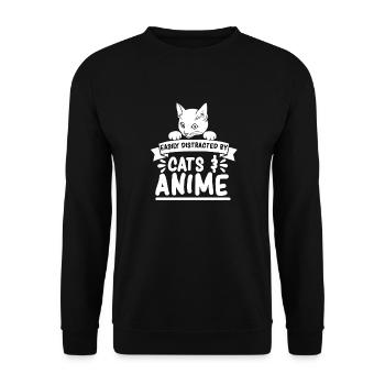 Anime Manga Otaku Kawaii Katzen Katze Kätzchen - Unisex Pullover - Schwarz - Vorne - Alina (178cm) & Michal (187cm)