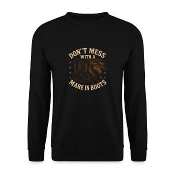 Lass Dich Nicht Mit Einer Stute In Stiefeln Ein - Unisex Pullover - Schwarz - Vorne - Alina (178cm) & Michal (187cm)