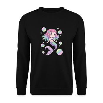 Süße Kawaii Meerjungfrau – Pastell Design - Unisex Pullover - Schwarz - Vorne - Alina (178cm) & Michal (187cm)