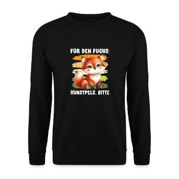 Tierschutz FÜR DEN FUCHS KUNSTPELZ BITTE Lustig - Unisex Pullover - Schwarz - Vorne - Alina (178cm) & Michal (187cm)