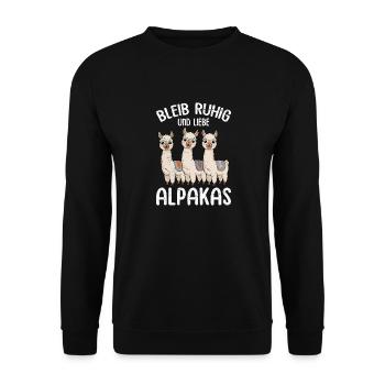Alpaka Fan LIEBE ALPAKAS Lama Lustiges - Unisex Pullover - Schwarz - Vorne - Alina (178cm) & Michal (187cm)