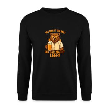 Lustiger Bär Spruch – Der Bär macht das Bier leer - Unisex Pullover - Schwarz - Vorne - Alina (178cm) & Michal (187cm)