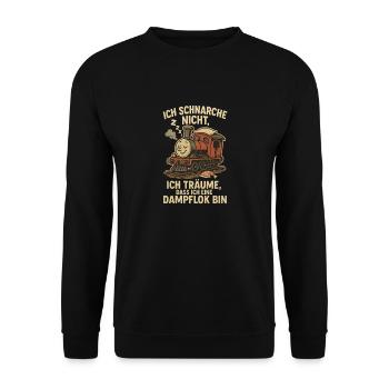 Steam Locomotive Sleep Shirt – Funny Railway Saying - Unisex Sweatshirt - black - Front - Alina (178cm) & Michal (187cm)