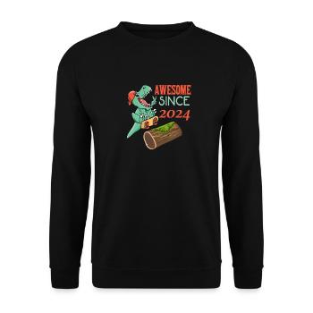 Dino Skater Geburtstag 2024 - Unisex Pullover - Schwarz - Vorne - Alina (178cm) & Michal (187cm)