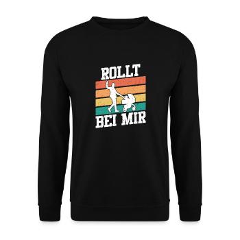 Werdender Vater ROLLT BEI MIR Lustiges - Unisex Pullover - Schwarz - Vorne - Alina (178cm) & Michal (187cm)