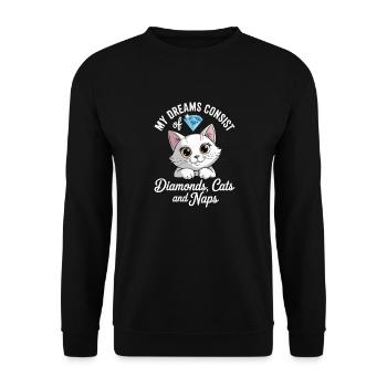Träume bestehen aus Diamanten, Katzen, Nickerchen - Unisex Pullover - Schwarz - Vorne - Alina (178cm) & Michal (187cm)