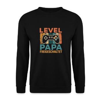 Bald Papa LEVEL PAPAFREIGESCHALTET LUSTIG - Unisex Pullover - Schwarz - Vorne - Alina (178cm) & Michal (187cm)
