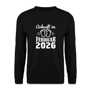 Werdende Mutter ANKUNFT IM FEBRUAR 2026 Lustig - Unisex Pullover - Schwarz - Vorne - Alina (178cm) & Michal (187cm)