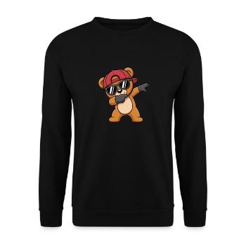 Dabbing Bär mit Cap – Cooles Kinder Motiv - Unisex Pullover - Schwarz - Vorne - Alina (178cm) & Michal (187cm)