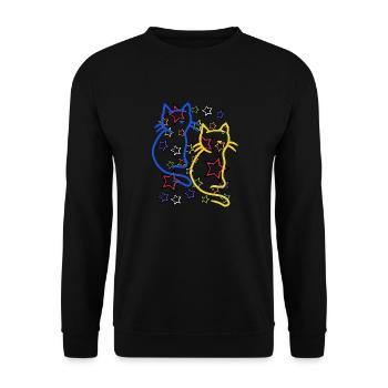 Retro Katze Katzen 60er - Unisex Pullover - Schwarz - Vorne - Alina (178cm) & Michal (187cm)