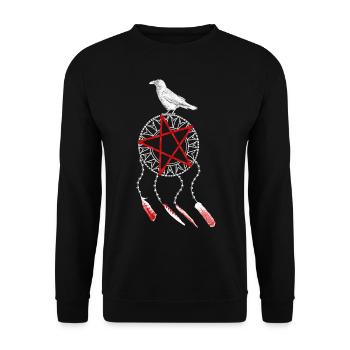 Traumfänger Gothic, Vogelfeder, Krähe Rabe, rot - Unisex Pullover - Schwarz - Vorne - Alina (178cm) & Michal (187cm)