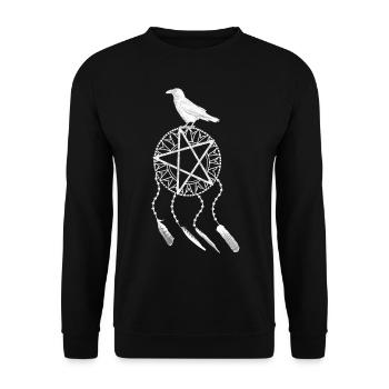 Traumfänger Gothic, Vogelfeder, Krähe, Rabe weiß - Unisex Pullover - Schwarz - Vorne - Alina (178cm) & Michal (187cm)