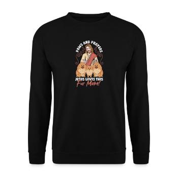 Hund Mama Pfoten Und Gebete: Jesus Hunde Mutter - Unisex Pullover - Schwarz - Vorne - Alina (178cm) & Michal (187cm)